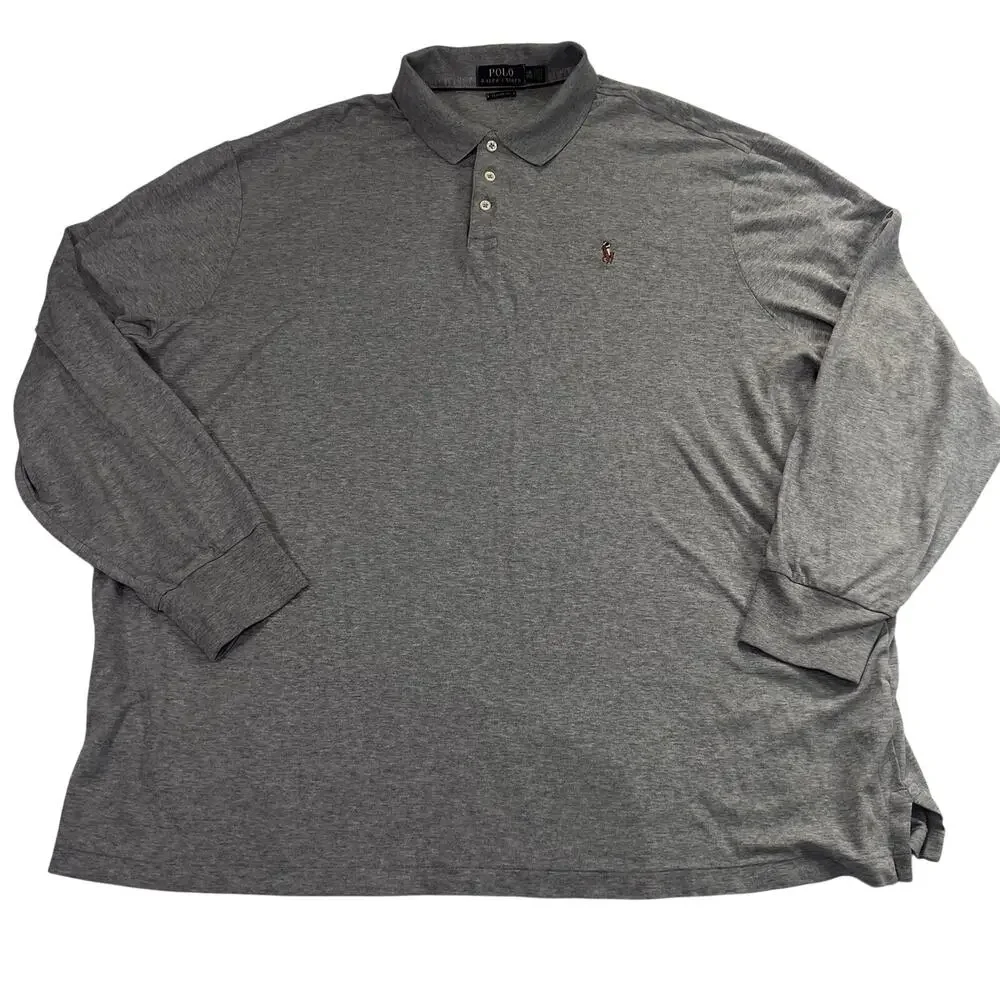 Polo Ralph Lauren Shirt Men Size XXL Gray Long Sleeve Soft Knit Classic Fit Pony